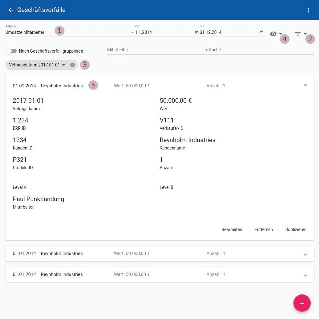 Screenshot Geschäftsvorfälle