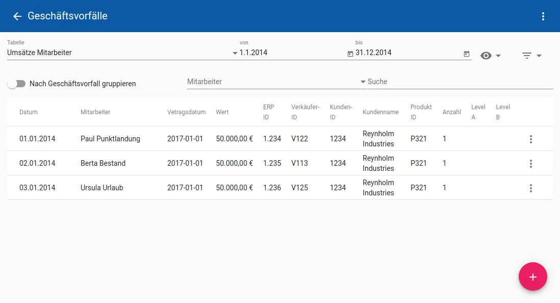 Screenshot Transactions Table View