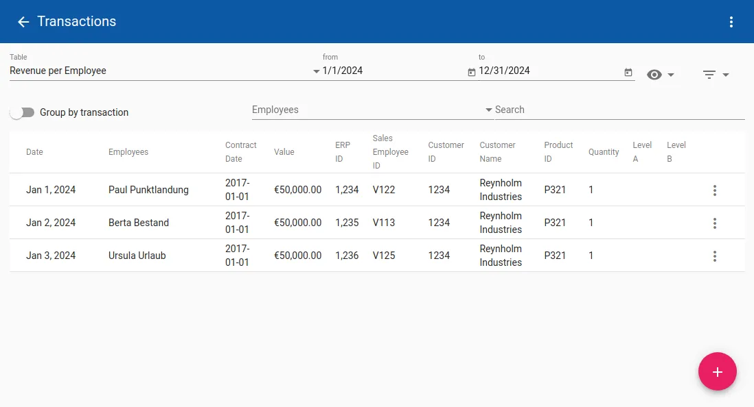 Screenshot Transactions Table View