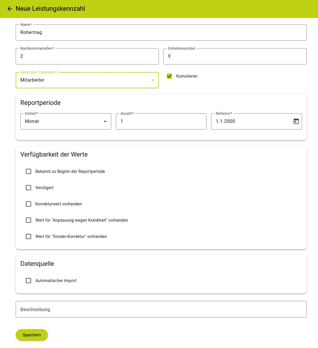 Screenshot Leistungskennzahl erstellen