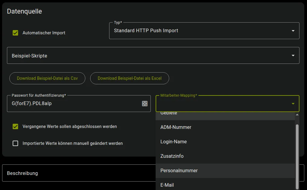 Screenshot Leistungskennzahl import Mitarbeiter-Mapping