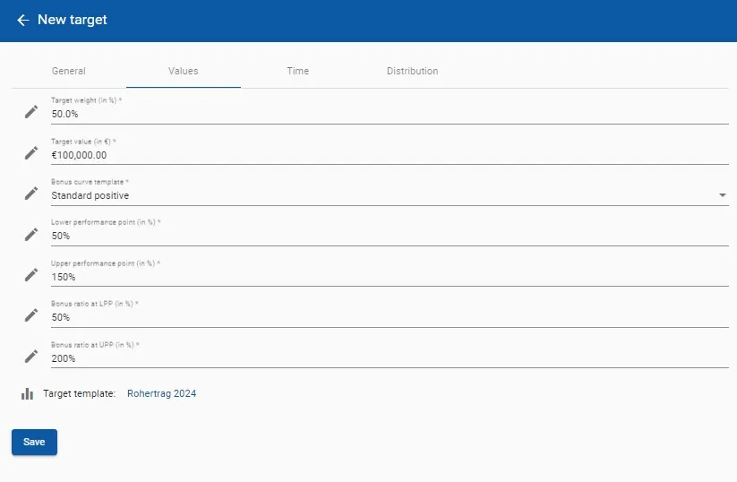 Screenshot Ziel Werte